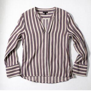 J.Crew Striped Split Neck Cotton Top Long Sleeve Red Blue White Size 12